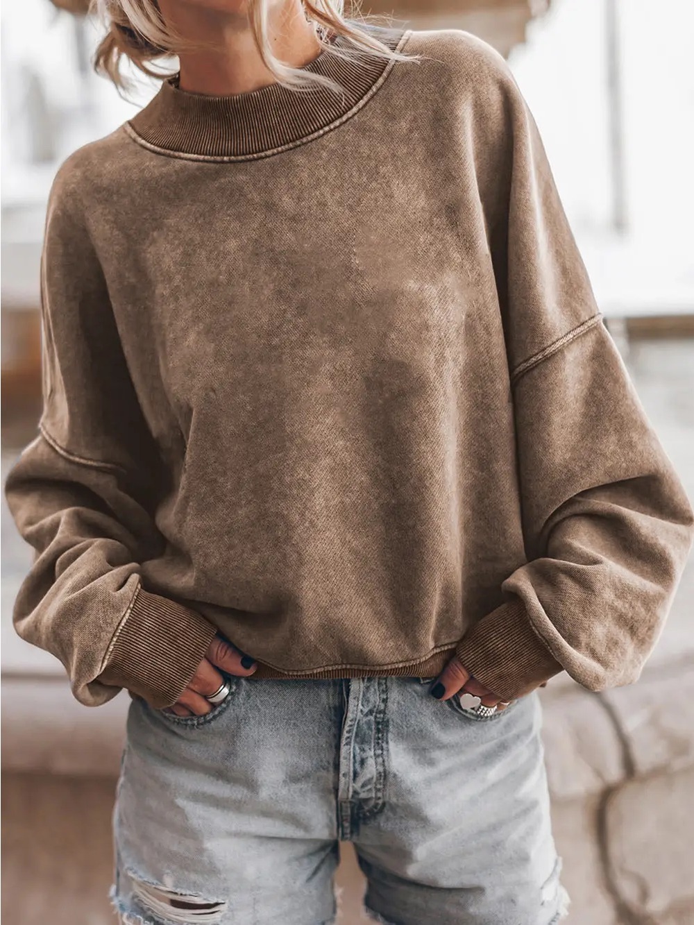 LOVESOFT Crewneck Sweatshirt Washed Brown